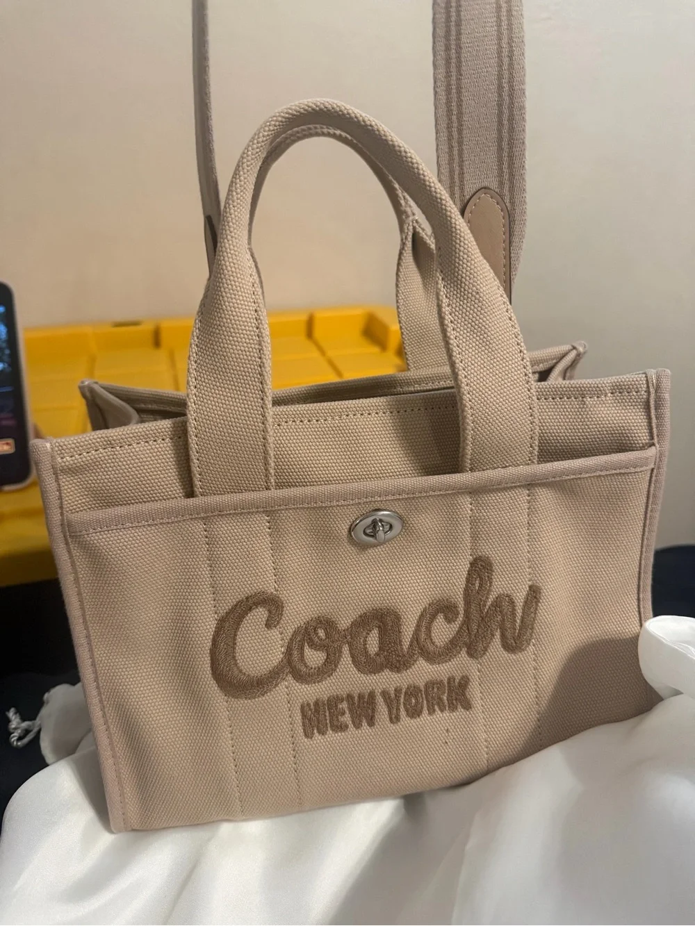 Coach Beige Canvas Mini Tote with Embroidered Logo